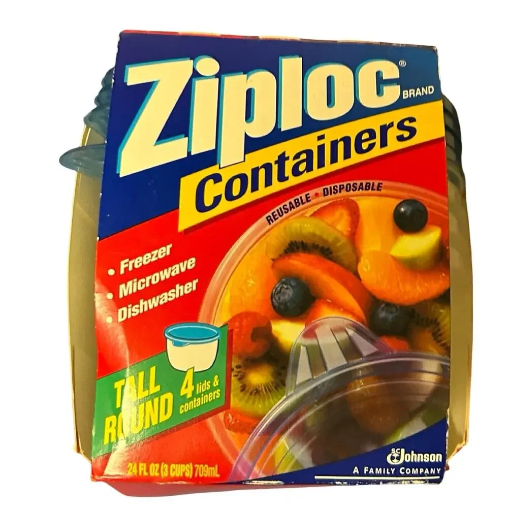 Ziploc Vintage 1998 Tall Round Containers 4 ct. 3 Cups OR 24fl oz Snap N' Seal
